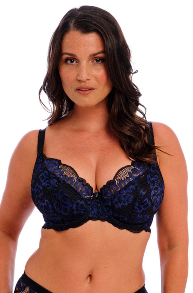 Fantasie Emmaline UW padded plunge bra in midnight with smooth cups and underwire support, D cup size.