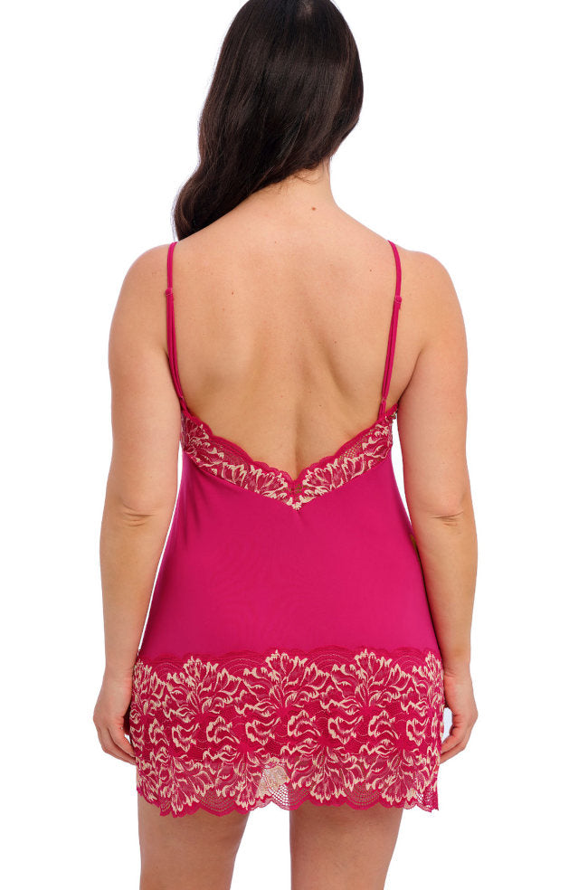 Cerise Emmaline chemise slip by Fantasie, featuring delicate lace trim and adjustable straps