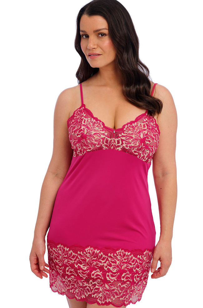 Cerise Emmaline chemise slip by Fantasie, featuring delicate lace detailing