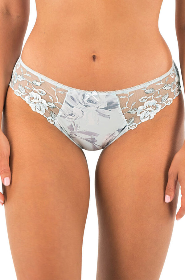 Mint floral bikini briefs with Swiss embroidery and bow detail by Fantasie