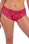Cerise pink lace brief underwear by Fantasie, featuring delicate stretch lace design, available in sizes S, M, L.