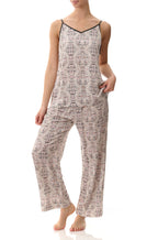 Florence Broadhurst almond camisole pajama set with bird print and adjustable straps, size XL