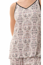 Florence Broadhurst Arabian Birds camisole pajama set in almond viscose, size XL, featuring floral and bird print sleepwear.