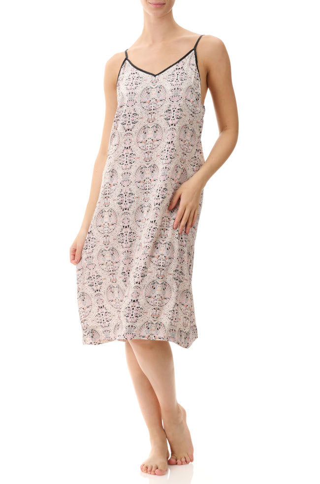 Florence Broadhurst Arabian Birds print chemise in almond, size 2XL, featuring adjustable straps and premium viscose materia