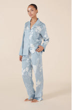Blue Elina Botanical Pyjama Set in soft fabric, featuring a floral print, available in sizes XS, S, and L by GINGER LILY.