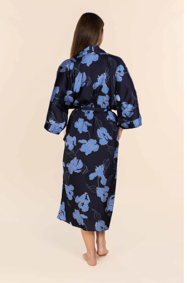 Polyester Silky Robe Silky Satin Long Robe Navy - Recycled Polyester Maxi Wrap – Not Just Bras