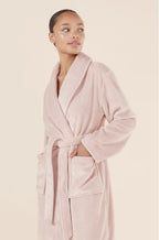 Soft pink long plush robe by Ginger Lily, available in sizes S, M, L, perfect for cozy sleepwear.