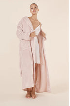 Soft pink Imogin long plush robe by GINGER LILY, available in sizes S, M, L, perfect for cozy sleepwear.