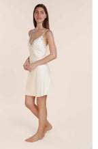 Ivory short chemise slip from GINGER LILY, featuring delicate lace trim and adjustable straps.