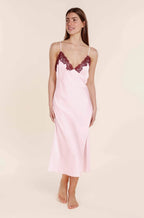 Pink silky satin chemise slip by Ginger Lily, stylish and elegant design, available in sizes S, M, L.