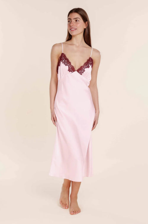 Pink silky satin chemise slip by Ginger Lily, stylish and elegant design, available in sizes S, M, L.
