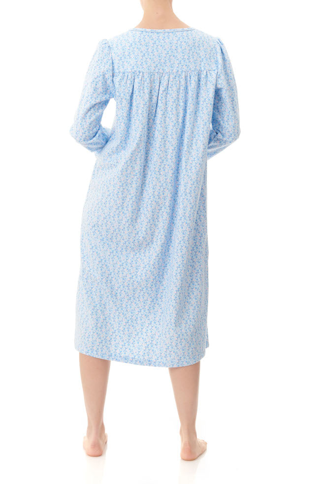 Givoni Betty cotton flannelette nightie in blue floral print, comfortable sleepwear for women, size 2L.