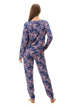 Fleur Royal viscose pajama set by GIVONI featuring cuffed-hem ski pants and matching top, size L/2L