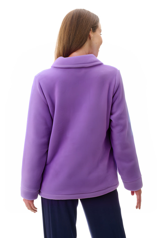 Heather purple soft button front bed jacket by Givoni, loungewear, available in size S only.