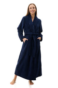 GIVONI Deanne Long Dressing Gown Wrap in navy, women's sleepwear, soft fabric, front tie, available in size L, cozy and comfortable.