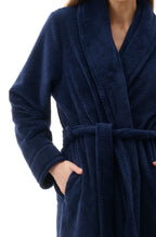 GIVONI Deanne Long Dressing Gown Wrap in navy, comfortable sleepwear robe with long sleeves, available in size L.