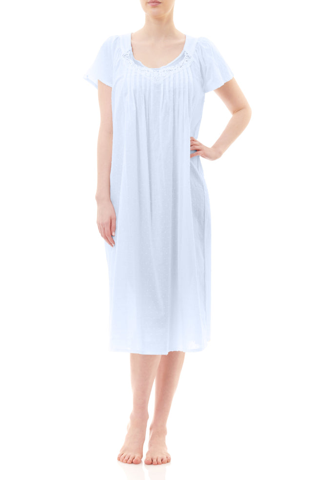Blue EMMA MID NIGHTIE sleepwear by GIVONI, featuring soft fabric and a comfortable design, available in multiple sizes.