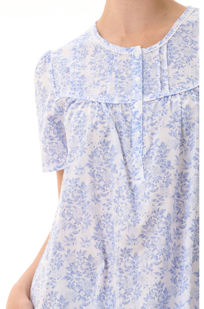 Blue floral short sleeve cotton nightie with button front - Givoni, size 2XL