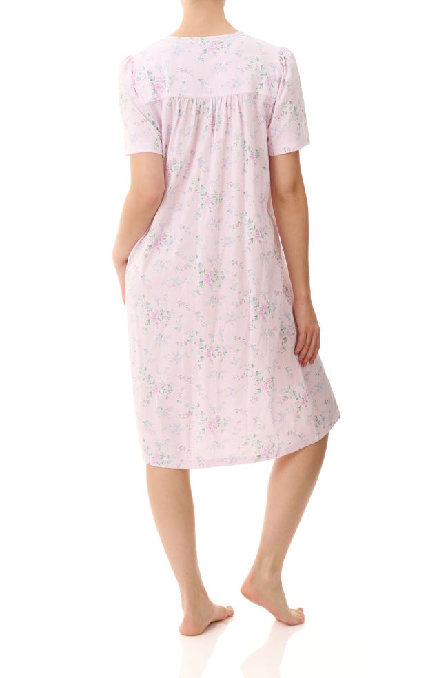 Lilac floral cotton nightie by Givoni, featuring short sleeves and a button-front design