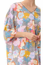Givoni Maggie ¾ Sleeve Kaftan sleepwear in vibrant multi-color fabric, available in size 2XL.