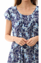 Navy floral short nightie in soft viscose by GIVONI, above-knee length, breathable fabric, available in multiple sizes.
