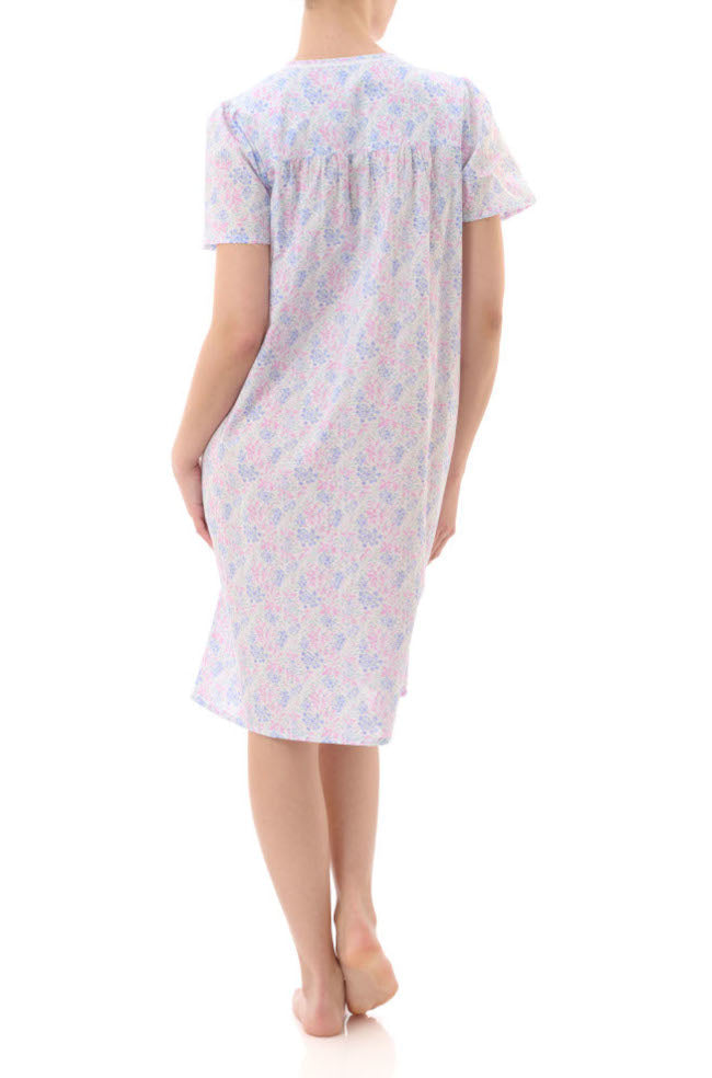 Givoni pink and blue floral cotton nightie with short sleeves and button front, size 2XL