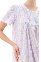 Floral cotton nightie in pink and blue with short sleeves and button front design, size 2XL by Givoni.