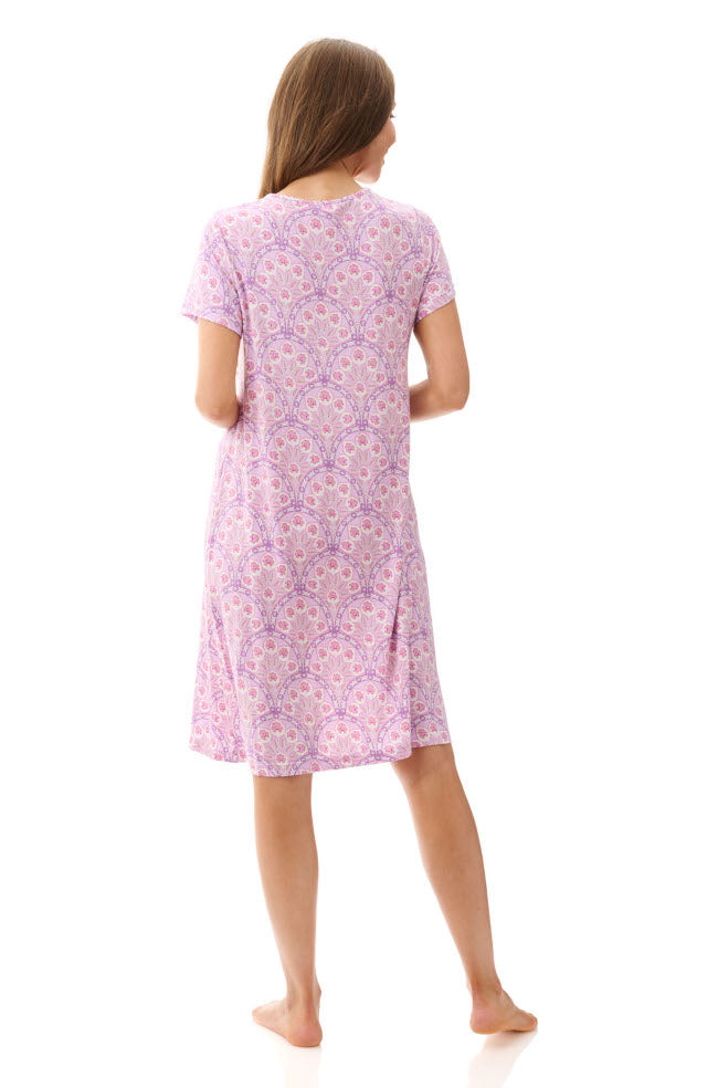 Pink modal nightie with a relaxed fit, featuring short sleeves and a comfortable design by Givoni, available in 2XL and LGE.