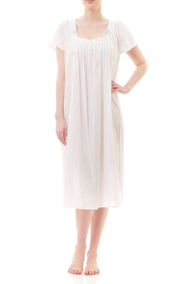 Givoni Victoria white mid-length cotton nightie, sleepwear for women, shown in size S, with soft fabric and relaxed fit.