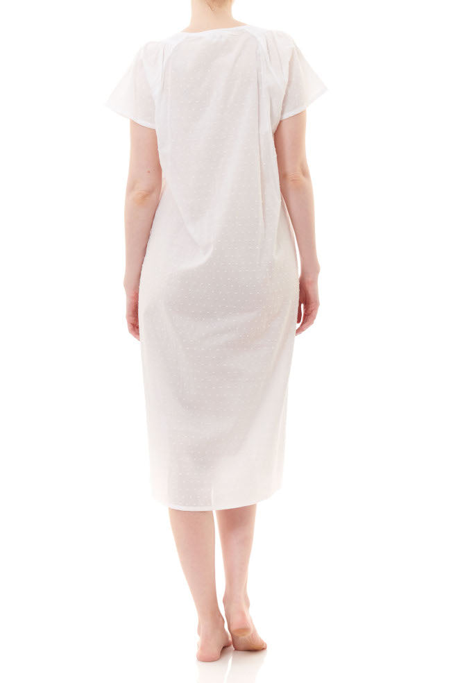 White Victoria mid-length cotton nightie by Givoni, sleepwear for women, displayed on a hanger. Size S only.