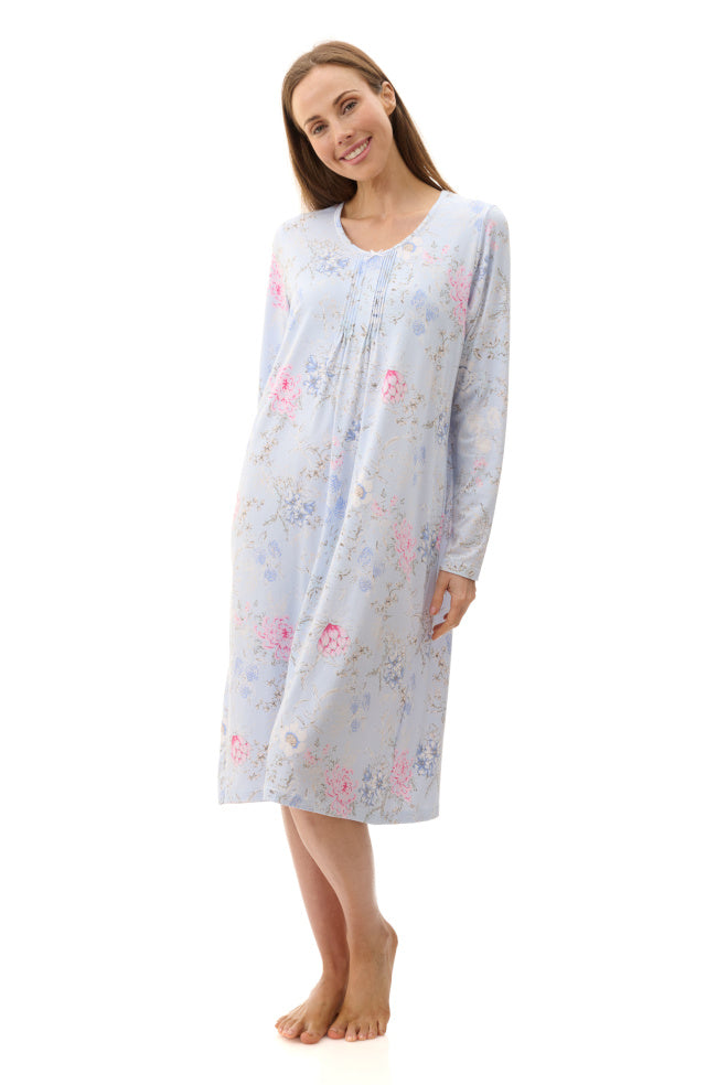 Blue bamboo-cotton short nightie by GIVONI, available in sizes L and XXL