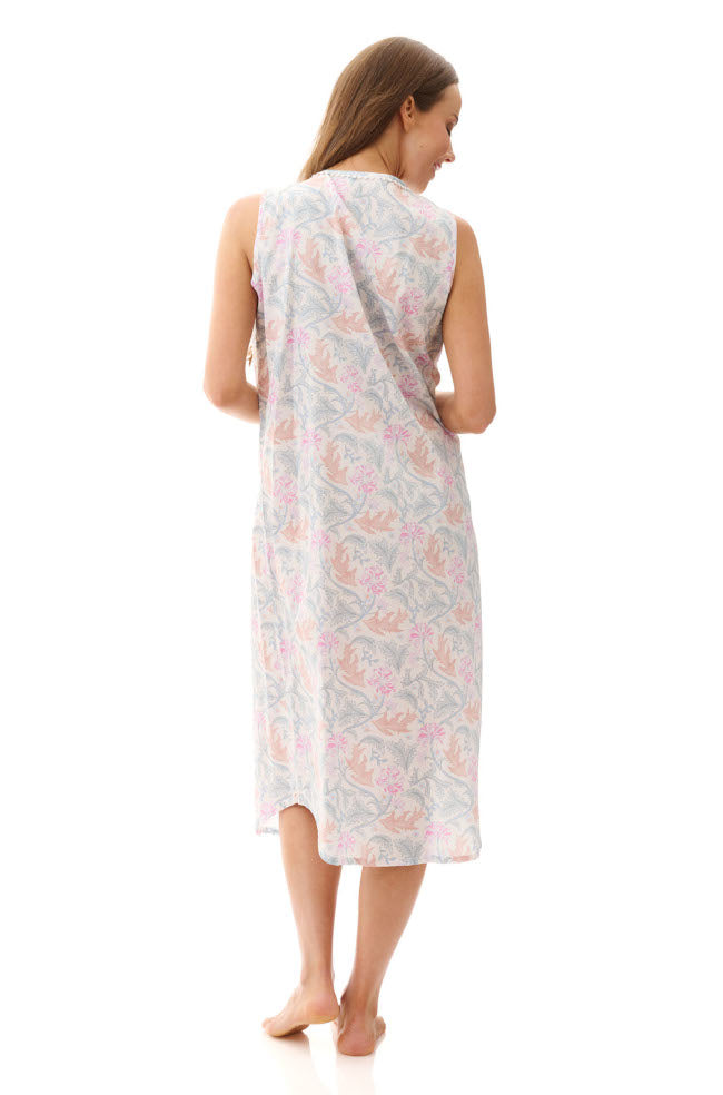 Lilac lagoon mid-length nightie by GIVONI, featuring soft fabric and comfortable fit, available in sizes S, M, L.