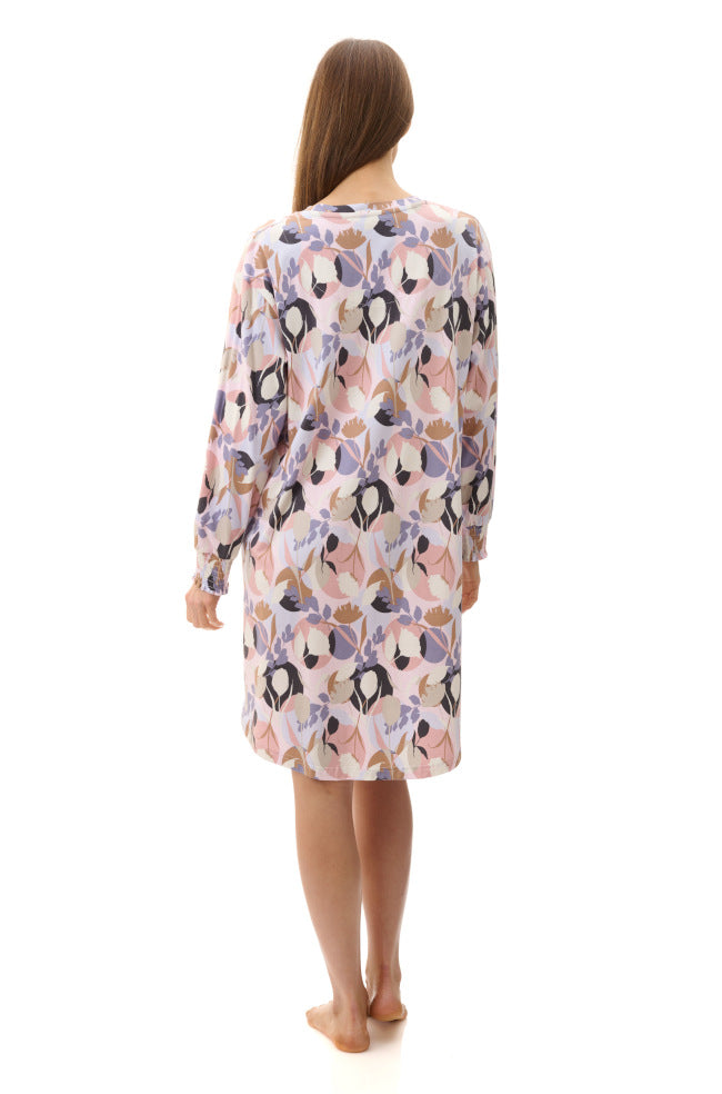 Multi-colored bamboo and cotton short nightie by GIVONI, featuring a relaxed fit and soft fabric.