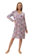 Multi-colored Kayla short nightie made from soft cotton and bamboo blend, available in sizes S, M, and L by GIVONI.