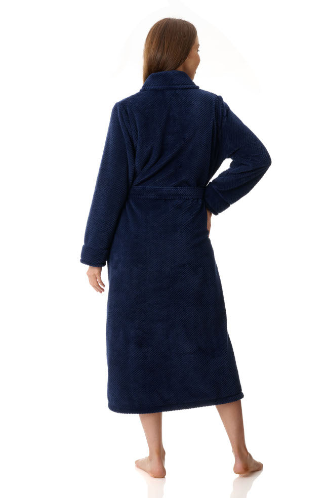 Navy button-up dressing gown in size L by GIVONI, featuring a soft fabric and relaxed fit, ideal for sleepwear.