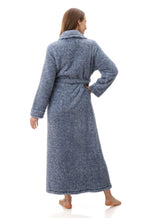 Navy marl luxury fleece long gown by Givoni in size S, featuring a cozy wrap style for sleepwear.