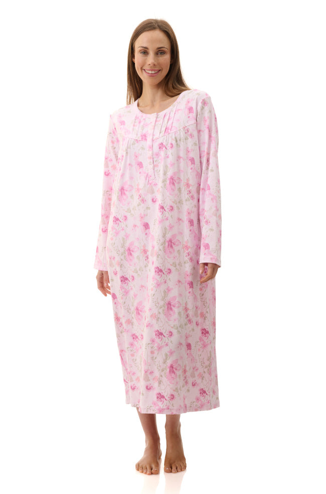 Givoni Leah pink mid-length 100% cotton sleepwear nightie in XXL size, soft and comfortable for restful nights.
