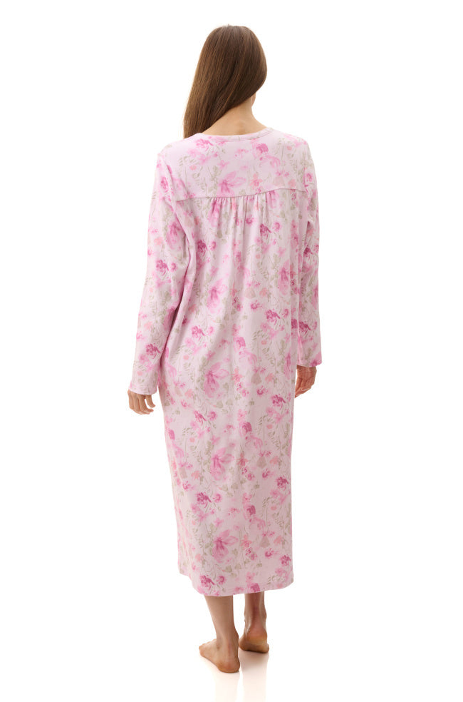Pink GIVONI Leah mid-length 100% cotton sleepwear nightie in XXL, featuring a soft, comfortable design for relaxed sleeping.