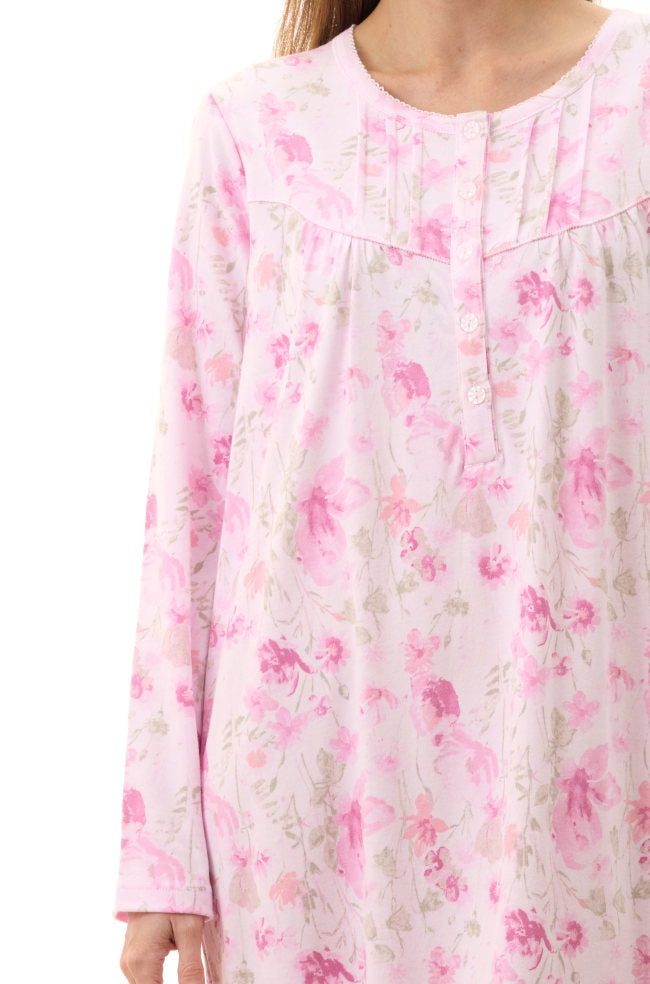 Pink Leah mid-length cotton nightie by Givoni, XXL sleepwear featuring soft, comfortable 100% cotton fabric.