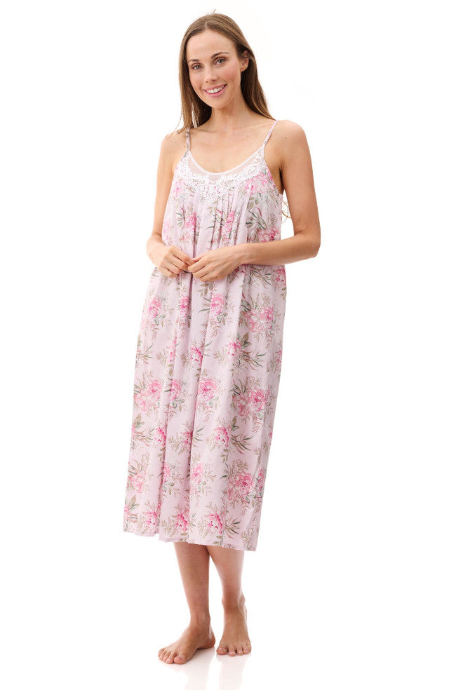Pink cotton mid-length chemise slip by GIVONI, featuring a comfortable design and available in multiple sizes.