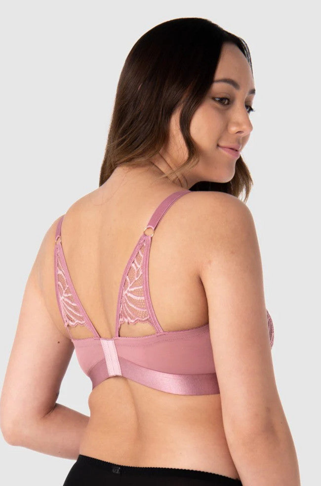 Antique rose wirefree maternity bra by Hot Milk, featuring soft fabric and adjustable straps, available in size 16B/C.