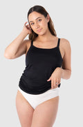 Hot Milk black lace leakproof bamboo camisole for nursing, featuring adjustable straps and soft fabric