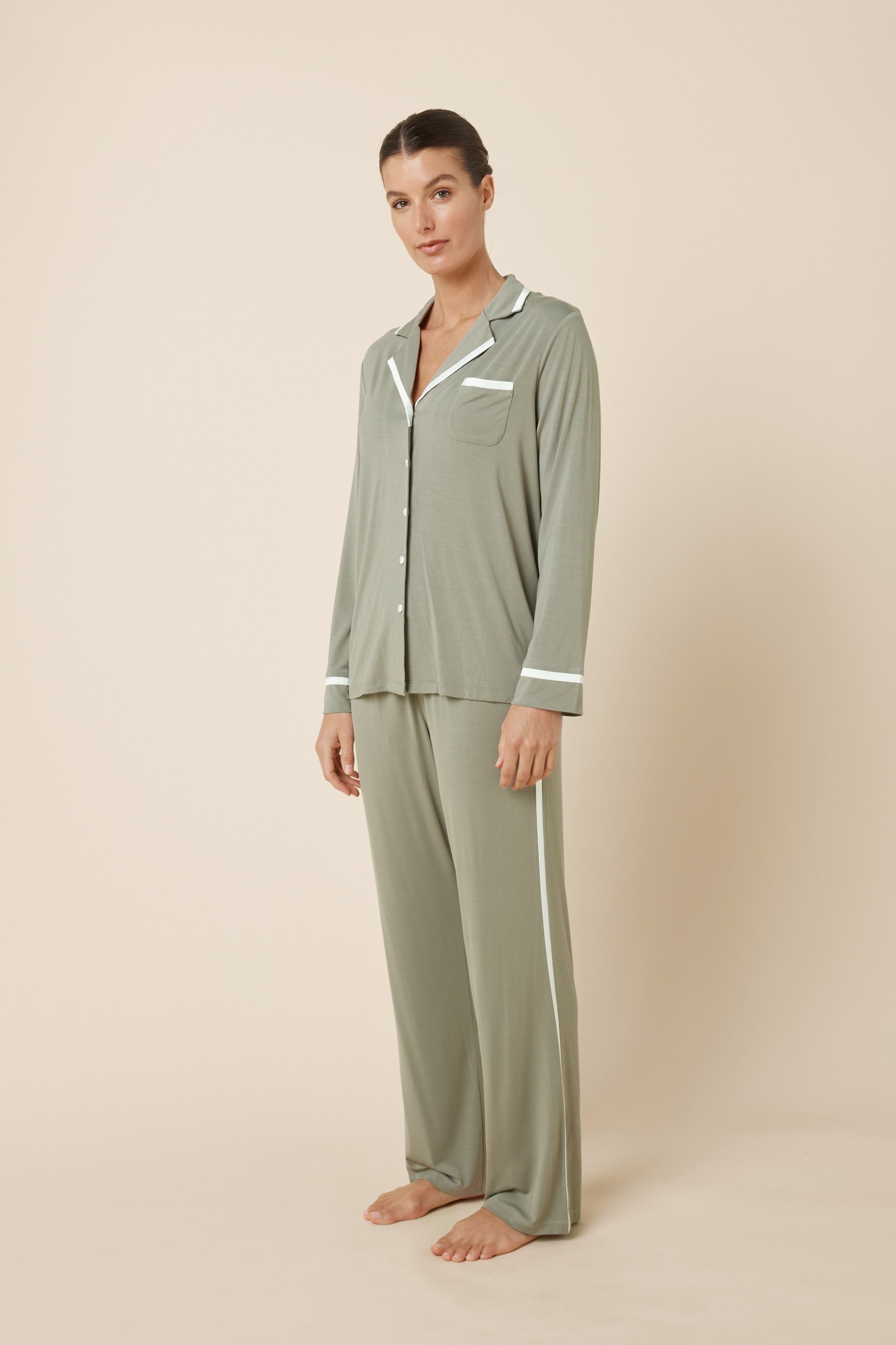 Soft white bamboo pajama set from Ginger Lily, featuring a comfortable sleepwear design with a relaxed fit.