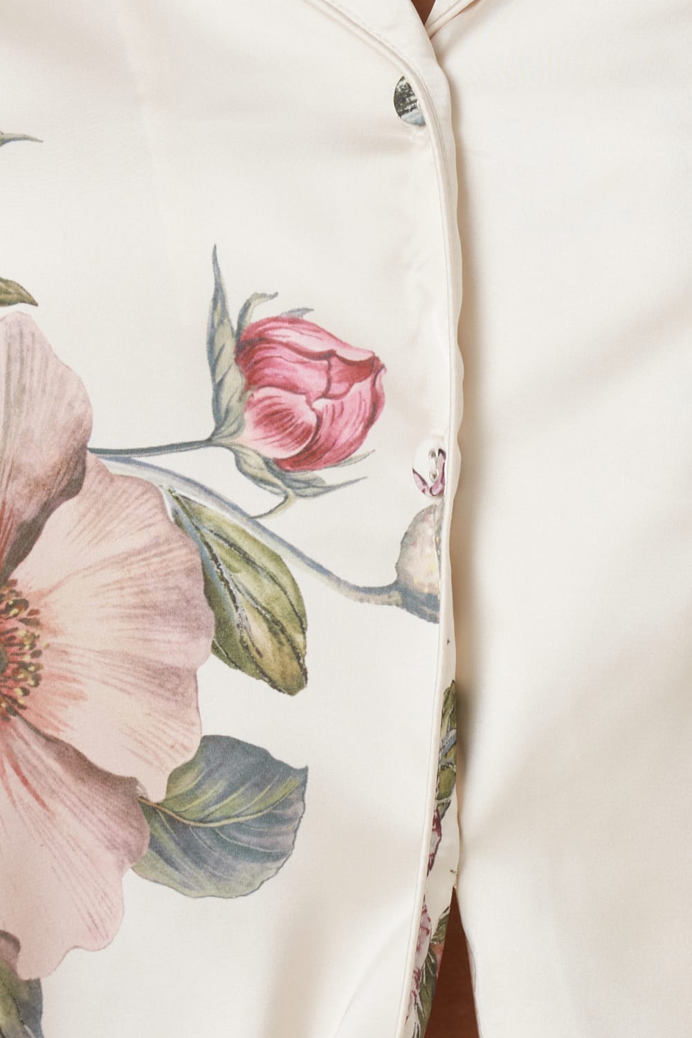 Ginger Lily Ruby floral satin sleepwear PJ set in ivory with floral pattern, featuring a comfortable, elegant design.