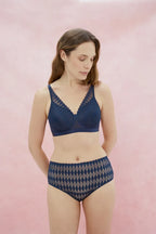 MEGAMI Lotus Lace Briefs Dusk underwear with geometric lace pattern and delicate floral detailing