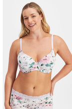 Floral microfibre underwire bra by Jockey in B cup, featuring adjustable straps and a stylish contour design.