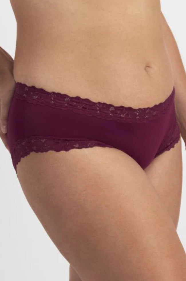 Plum boyleg briefs by JOCKEY, featuring a comfortable fit and soft fabric in various sizes.