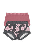 Jockey Parisienne cotton lace full brief 2-pack in charcoal and pink, size 20, featuring breathable fabric and elegant desig