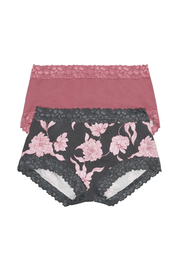 Jockey Parisienne cotton lace full brief 2-pack in charcoal and pink, size 20, featuring breathable fabric and elegant desig