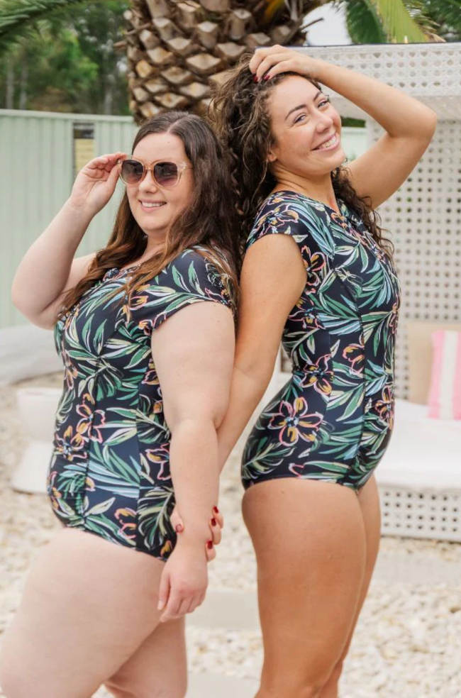 Tropical short sleeve one piece swimsuit for larger cup sizes by La Sculpte